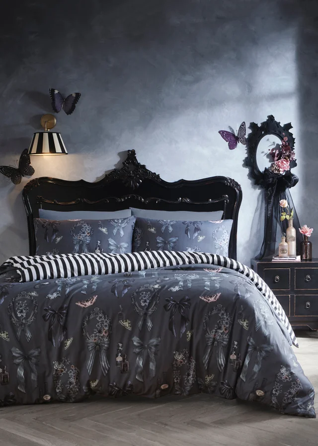 Fusion Bows Noir Fleece Grey Duvet Cover Set
