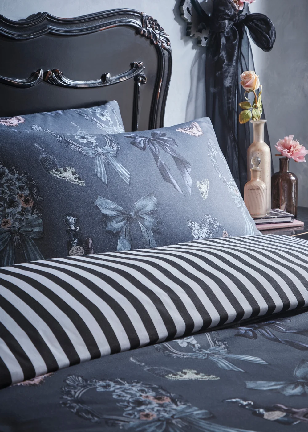 Fusion Bows Noir Fleece Grey Duvet Cover Set - Single Image 2
