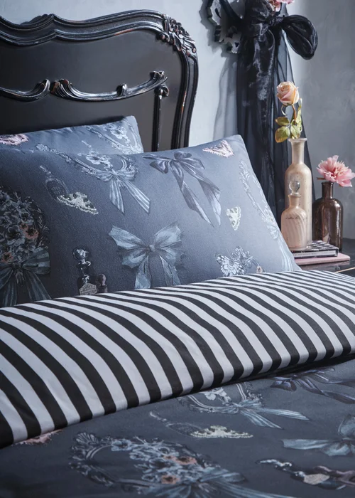 Fusion Bows Noir Fleece Grey Duvet Cover Set - Single Image 2