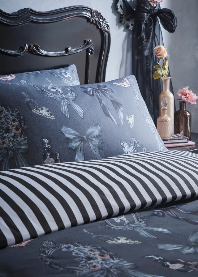 Fusion Bows Noir Fleece Grey Duvet Cover Set
