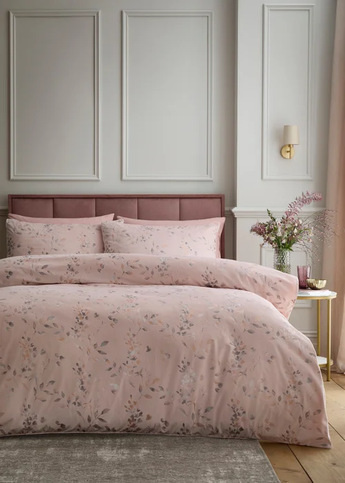 Soiree Metallic Leaf Velvet Pink Duvet Cover Set - Double Image 1