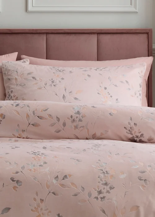 Soiree Metallic Leaf Velvet Pink Duvet Cover Set - Double Image 2