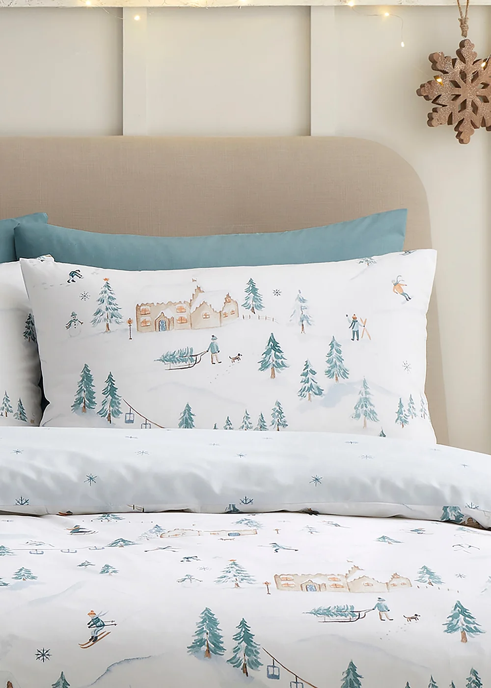 Dreams & Drapes Ski Village Reversible Natural Duvet Cover Set - Single Image 2
