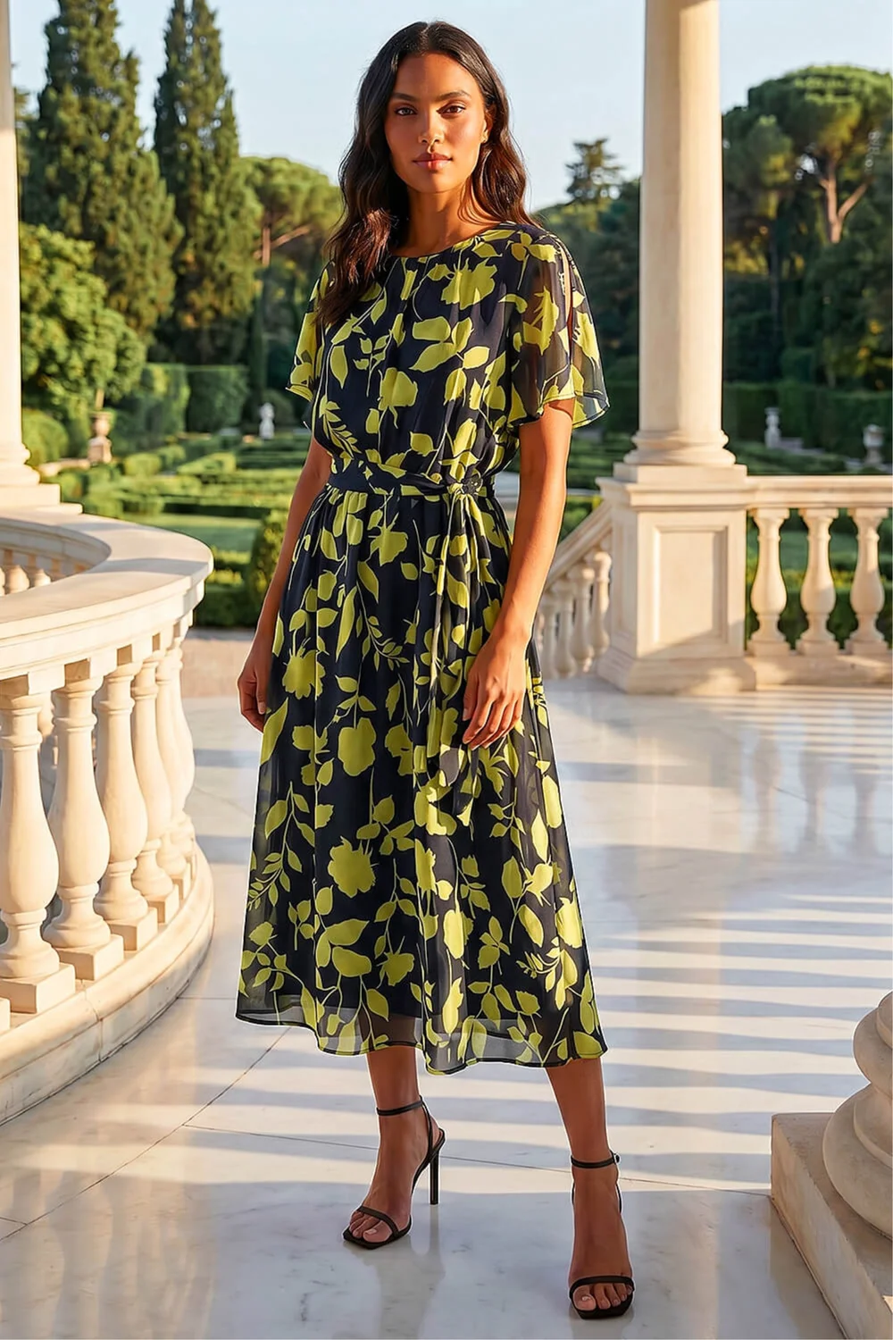 Roman Navy Floral Split Sleeve Midi Dress - 18 Image 1