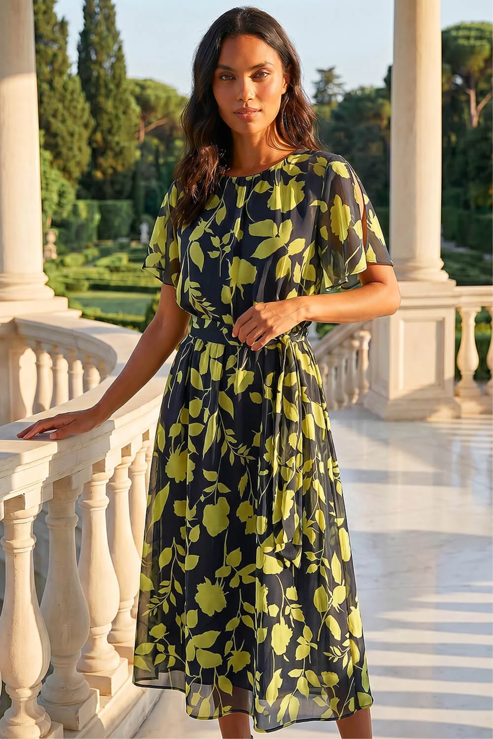 Roman Navy Floral Split Sleeve Midi Dress - 18 Image 2