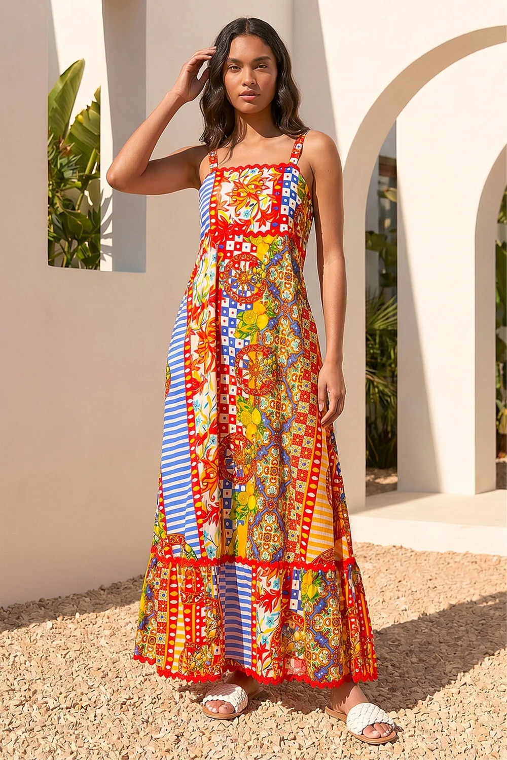 Roman Red Patchwork Ric Rac Maxi Dress - 16 Image 1