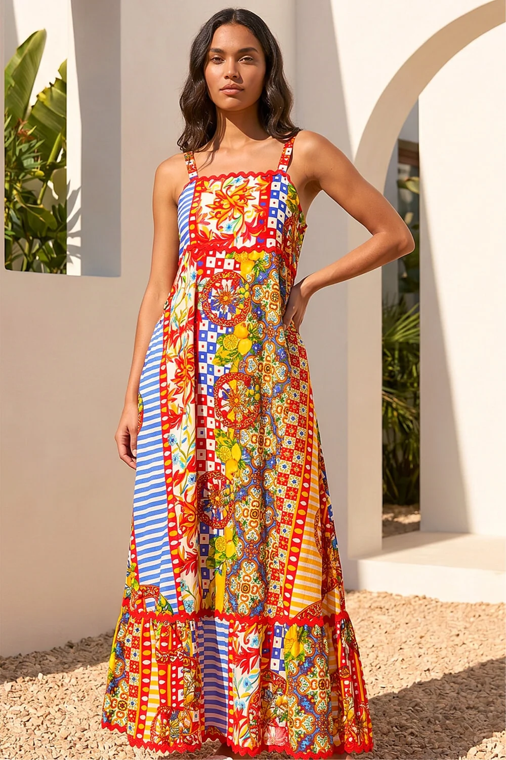 Roman Red Patchwork Ric Rac Maxi Dress - 16 Image 2