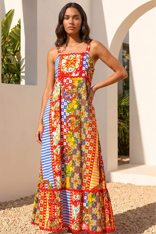 Roman Red Patchwork Ric Rac Maxi Dress - 16 Image 2