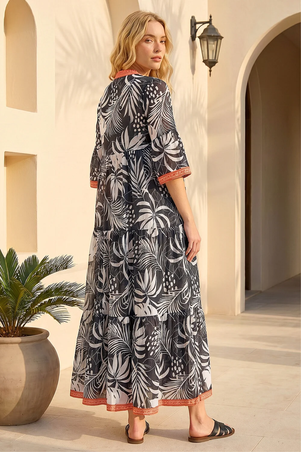 Roman Black Leaf Border Print Maxi Dress - 16 Image 3