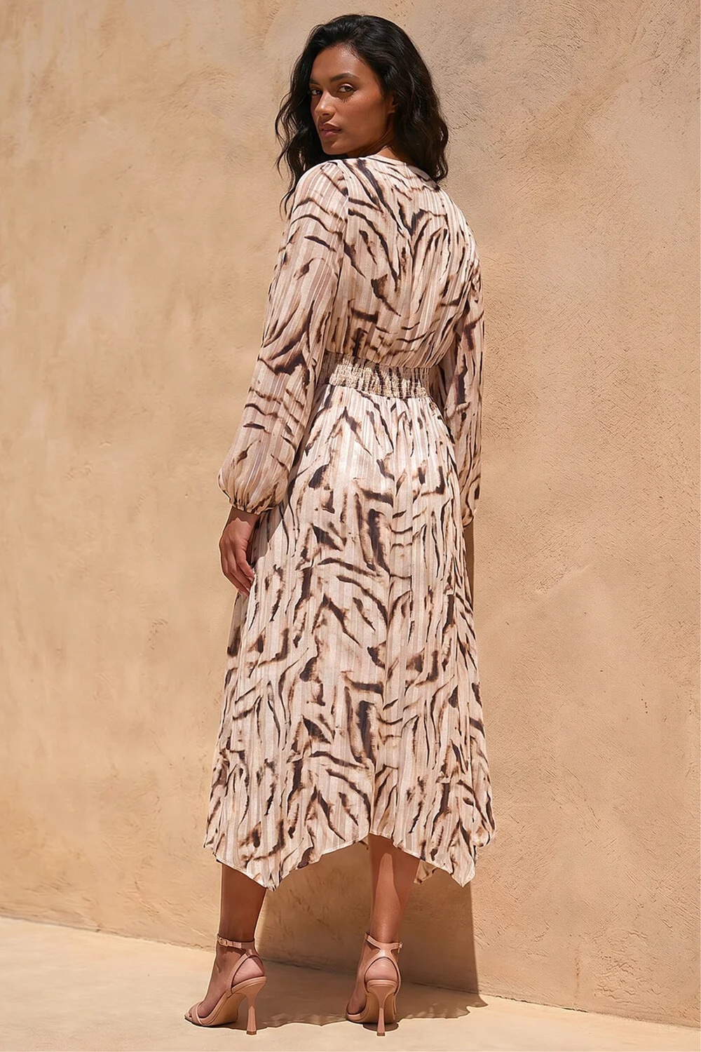 Roman Natural Zebra Print Twist Front Midi Dress - 12 Image 3