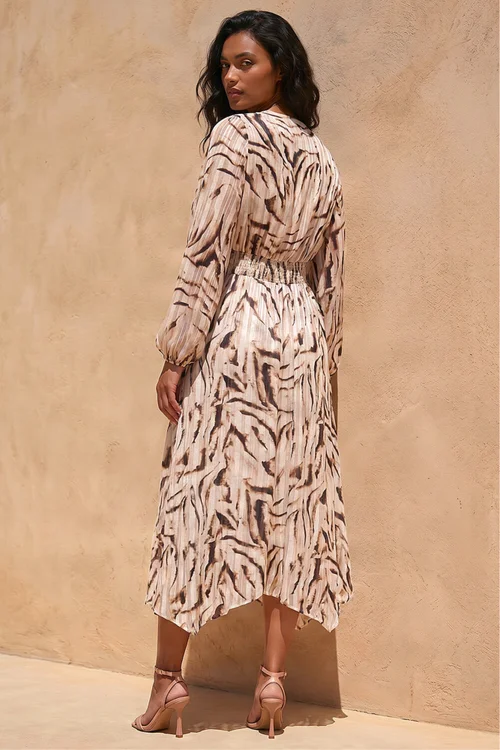 Roman Natural Zebra Print Twist Front Midi Dress - 12 Image 3