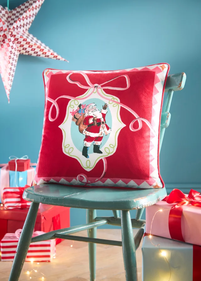 Fusion Christmas Vintage Frames Velvet Red Filled Cushion