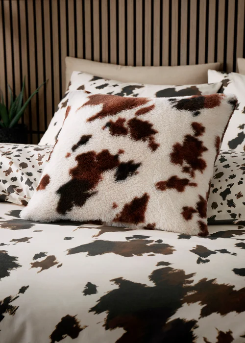 Fusion Cow Print Faux Fur Reversible Natural Filled Cushion - 43W X 43D Image 1