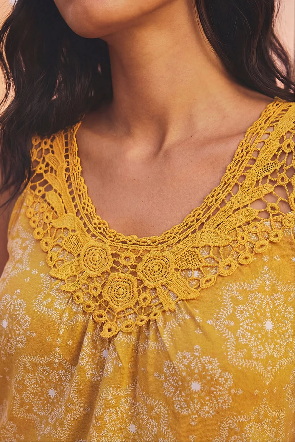 Roman Ochre Printed Crochet Trim Vest Top - 14 Image 4