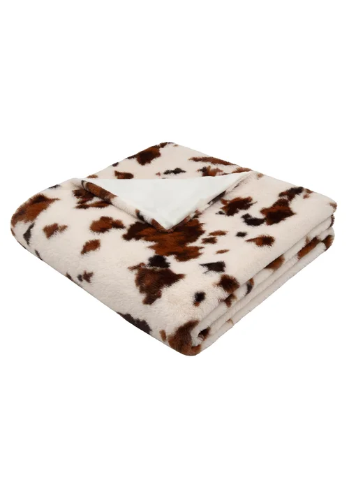 Fusion Cow Print Faux Fur Reversible Natural Bedspread - One Size Image 3