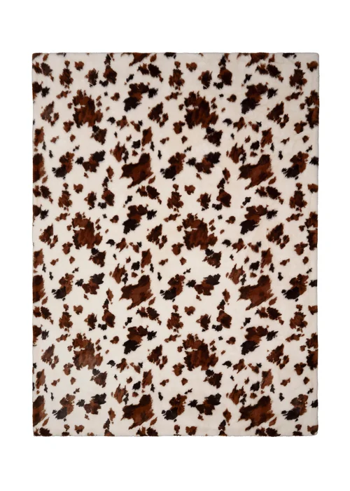 Fusion Cow Print Faux Fur Reversible Natural Bedspread - One Size Image 2