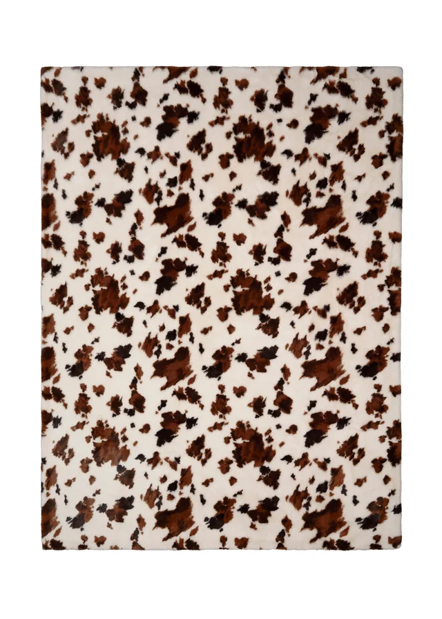 Fusion Cow Print Faux Fur Reversible Natural Bedspread