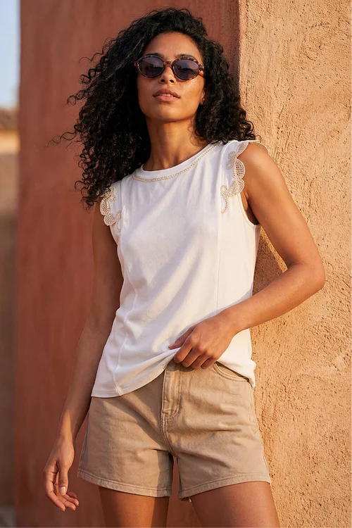 Roman Ivory Embroidered Frill Top - 20 Image 1