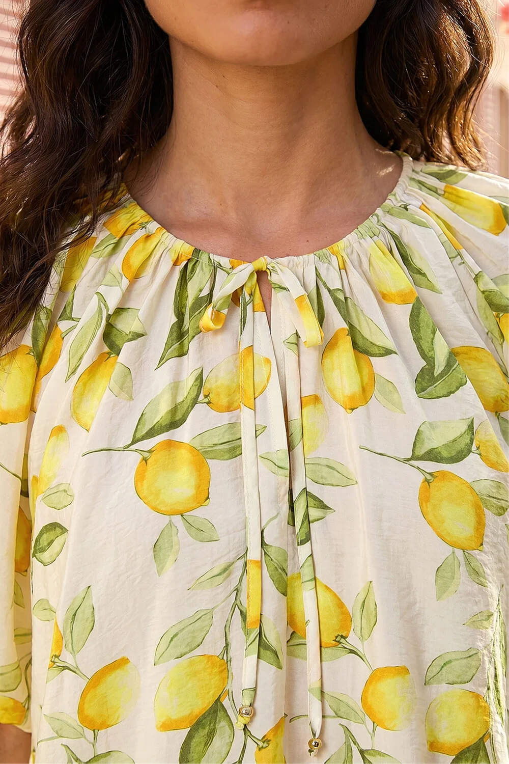 Roman Yellow Lemon Print Tie Front Top - 16 Image 4