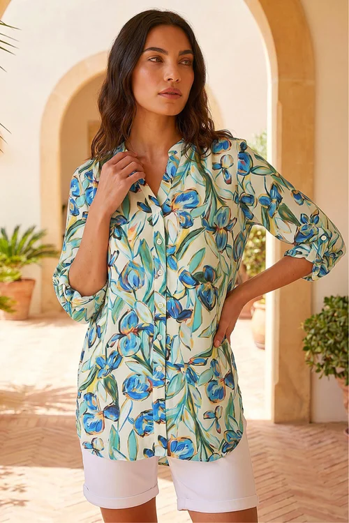 Roman Blue Floral Longline Overshirt - 12 Image 1