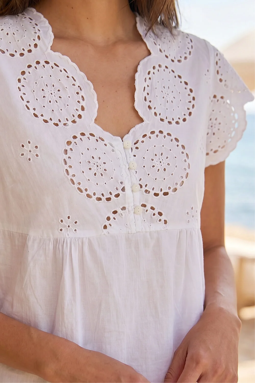 Roman Ivory Broderie Buttoned Top - 18 Image 4
