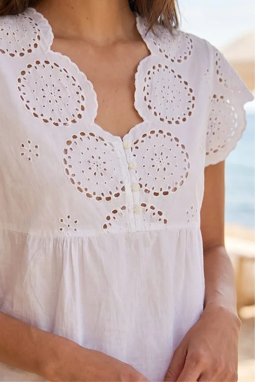 Roman Ivory Broderie Buttoned Top - 18 Image 4