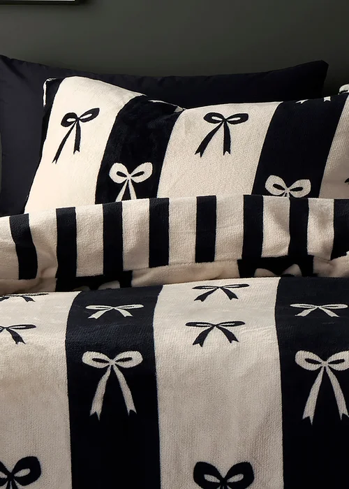 Fusion Bows Fleece Black Duvet Cover Set - Single Image 2