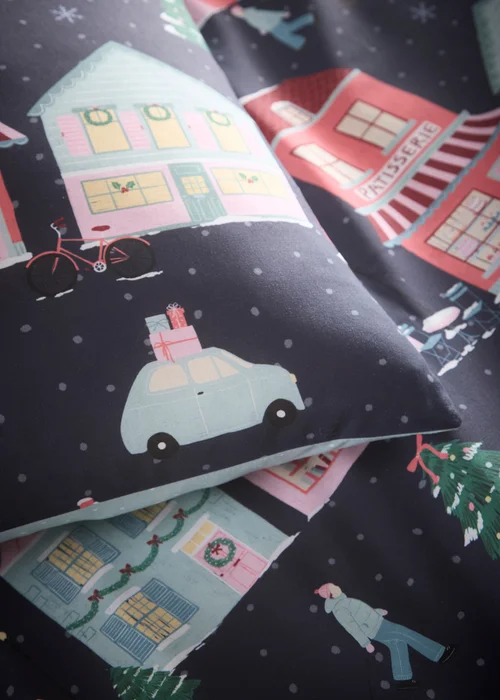 Fusion Christmas Houses Super Soft Navy Duvet Cover Set - Single Image 3