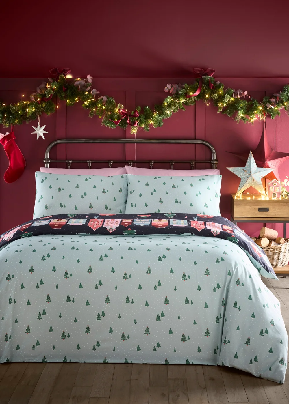 Fusion Christmas Houses Super Soft Navy Duvet Cover Set - Single Image 4