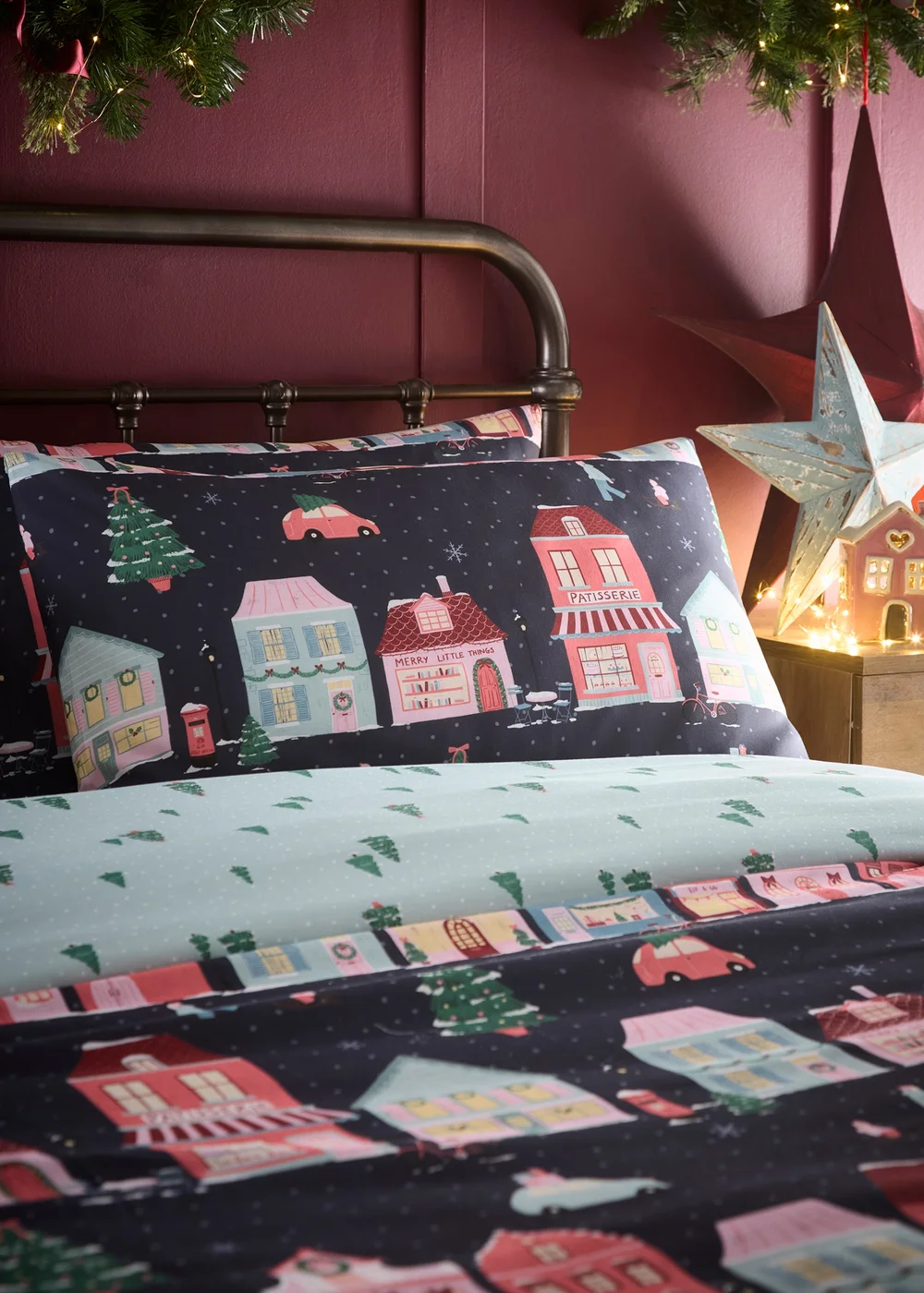 Fusion Christmas Houses Super Soft Navy Duvet Cover Set - Single Image 2