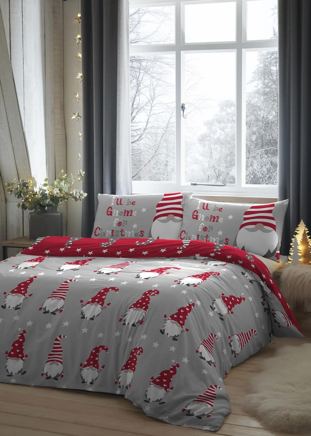 Fusion Christmas Gnome Brushed Silver Duvet Cover Set - Single Image 1