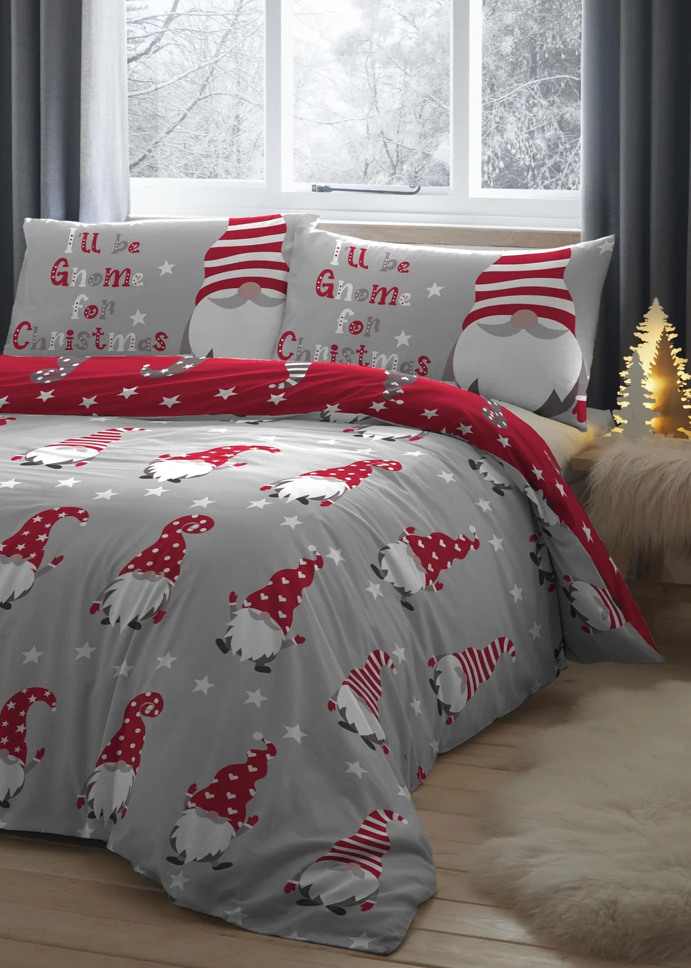 Fusion Christmas Gnome Brushed Silver Duvet Cover Set - Single Image 2