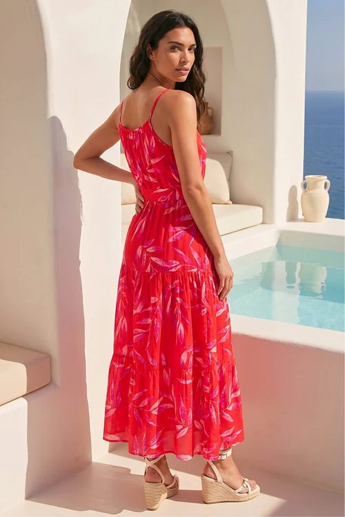 Roman Red Floral Print Belted Strappy Dress - 18 Image 3