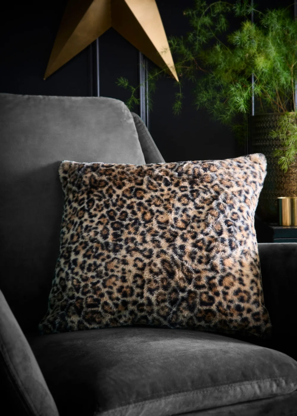 Fusion Leopard Faux Fur Reversible Natural Filled Cushion - 43W X 43D Image 1