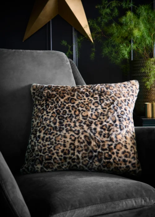 Fusion Leopard Faux Fur Reversible Natural Filled Cushion - 43W X 43D Image 1