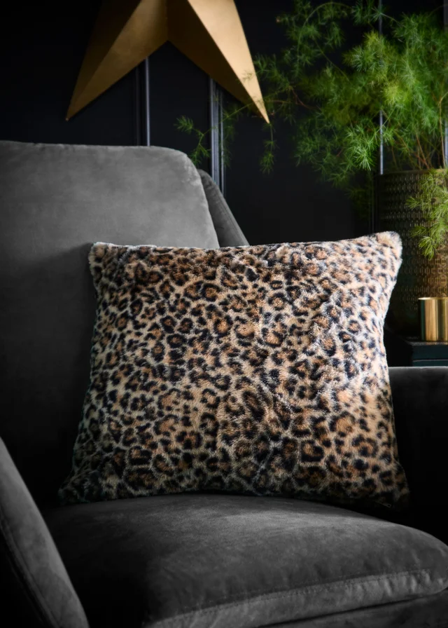 Fusion Leopard Faux Fur Reversible Natural Filled Cushion