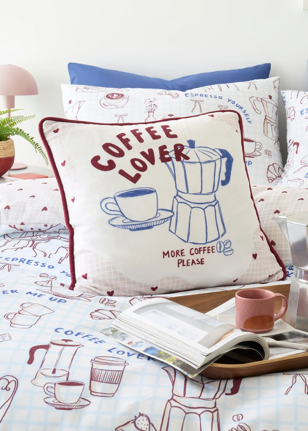 Fusion Coffee Club Super Soft Blue Filled Cushion - 43W X 43D Image 1