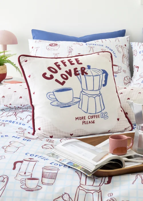 Fusion Coffee Club Super Soft Blue Filled Cushion - 43W X 43D Image 1