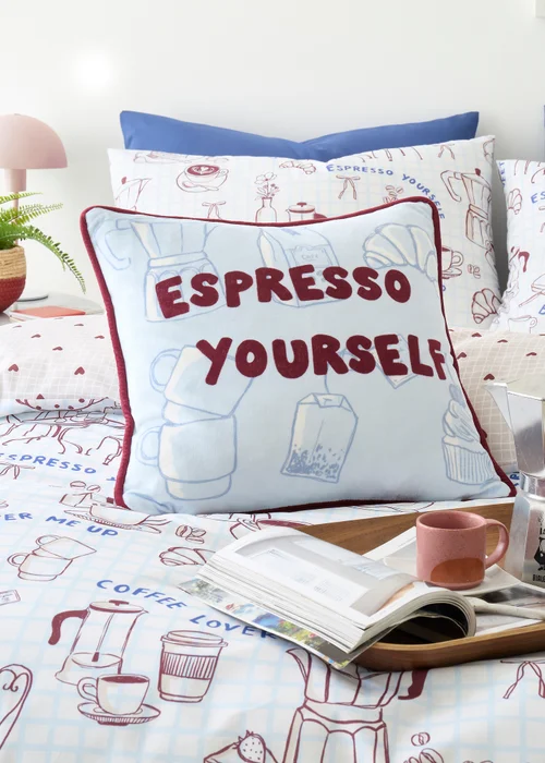 Fusion Coffee Club Super Soft Blue Filled Cushion - 43W X 43D Image 2