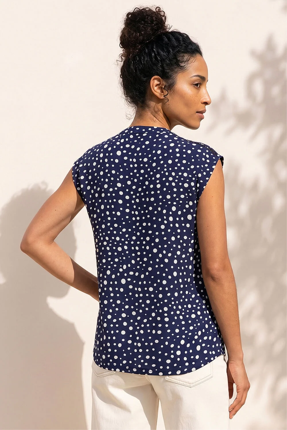 Roman Navy Polka Dot Print Stretch Top - 20 Image 3