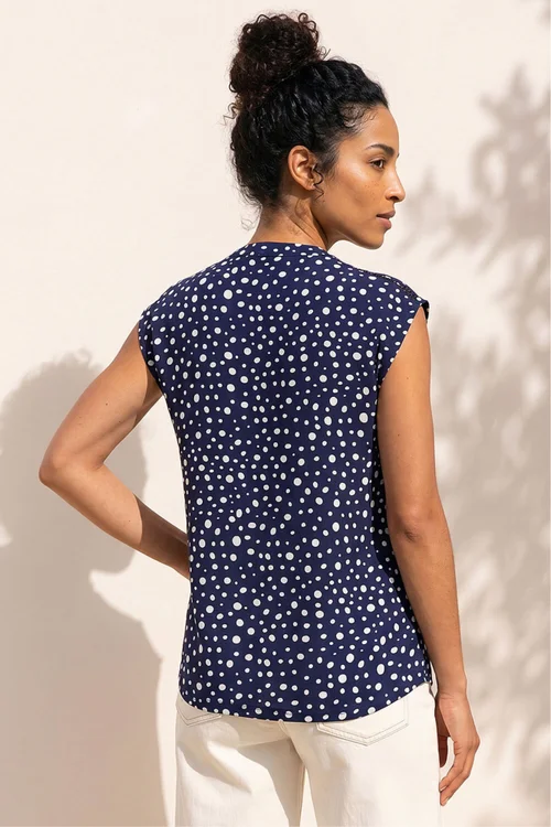 Roman Navy Polka Dot Print Stretch Top - 20 Image 3