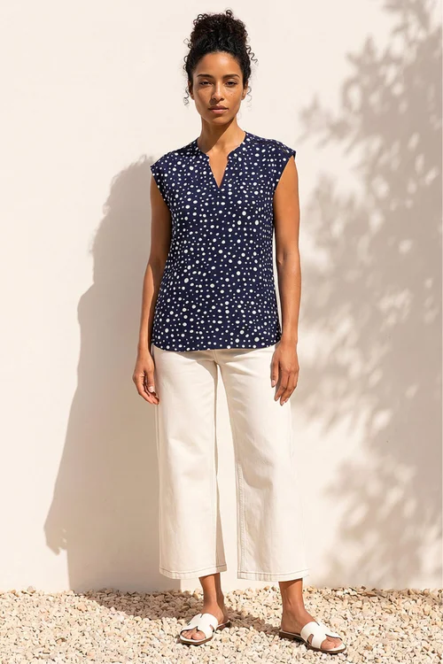 Roman Navy Polka Dot Print Stretch Top - 20 Image 2
