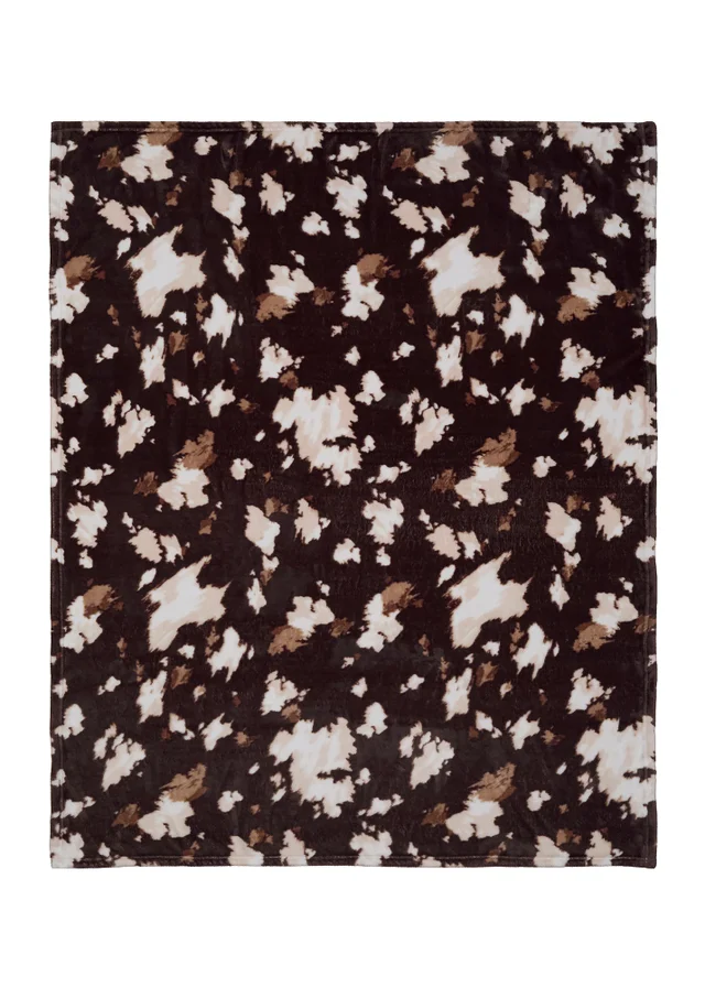 Fusion Cow Print Fleece Super Soft Chocolate Throw