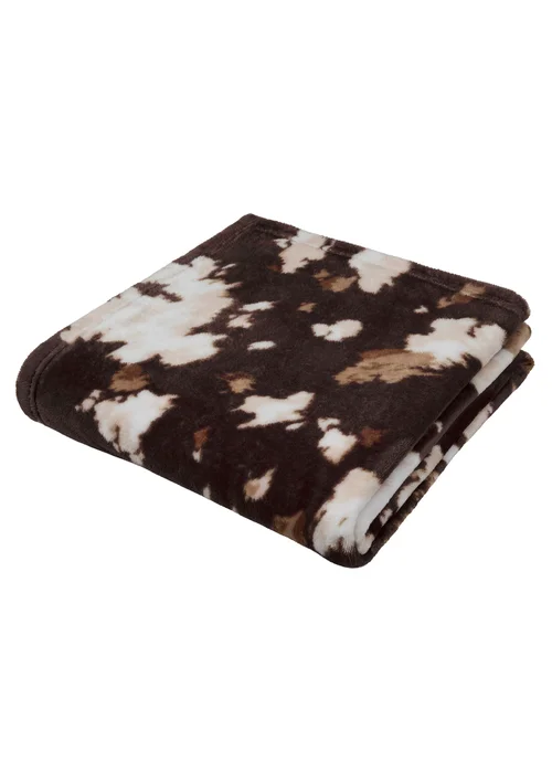Fusion Cow Print Fleece Super Soft Chocolate Throw - 120 X 150 Image 3