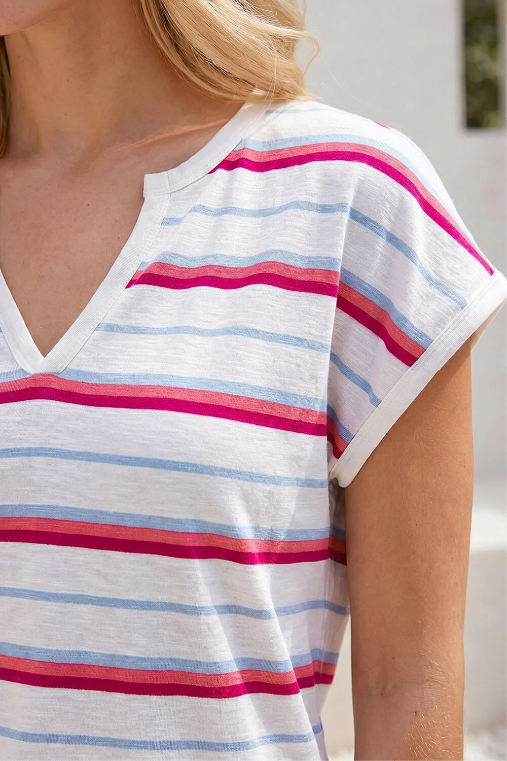 Roman Ivory Petite Stripe V-Neck T-Shirt - 18 Image 4