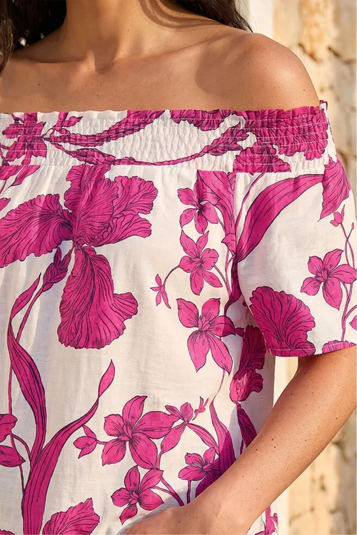 Roman Magenta Floral Print Bardot Top - 18 Image 4