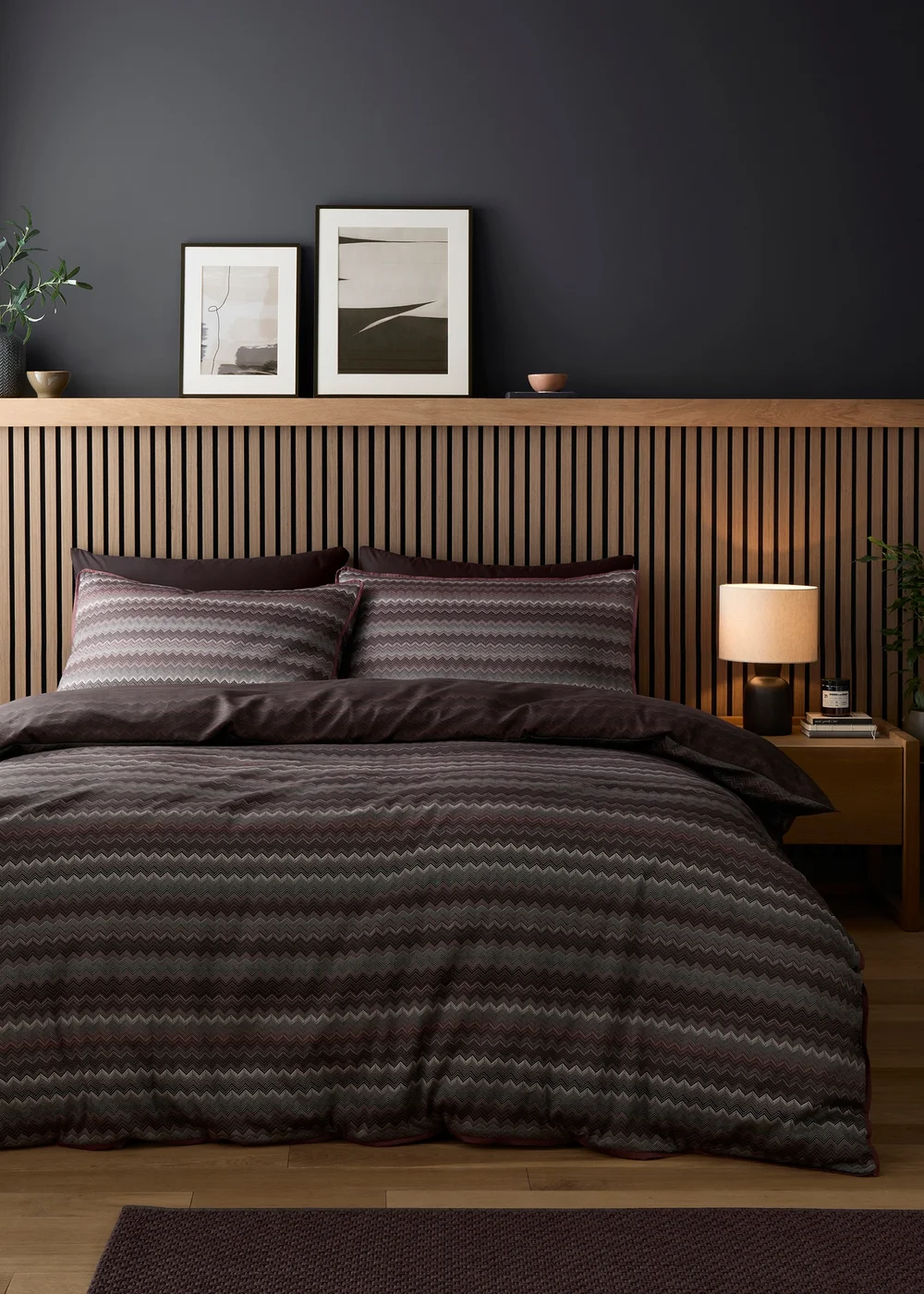 Appletree Chevron Stripe Reversible Chocolate Duvet Cover Set - Double Image 1