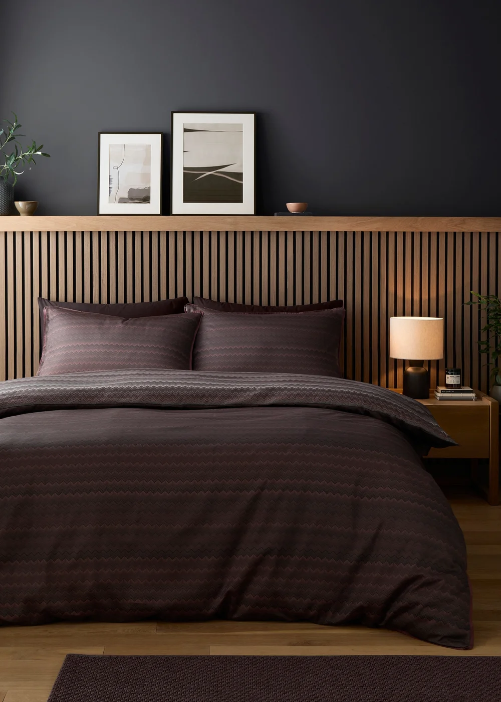 Appletree Chevron Stripe Reversible Chocolate Duvet Cover Set - Double Image 4