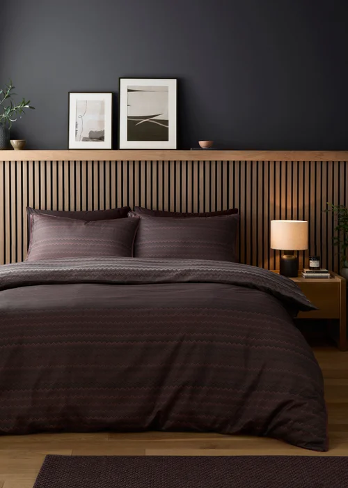 Appletree Chevron Stripe Reversible Chocolate Duvet Cover Set - Double Image 4