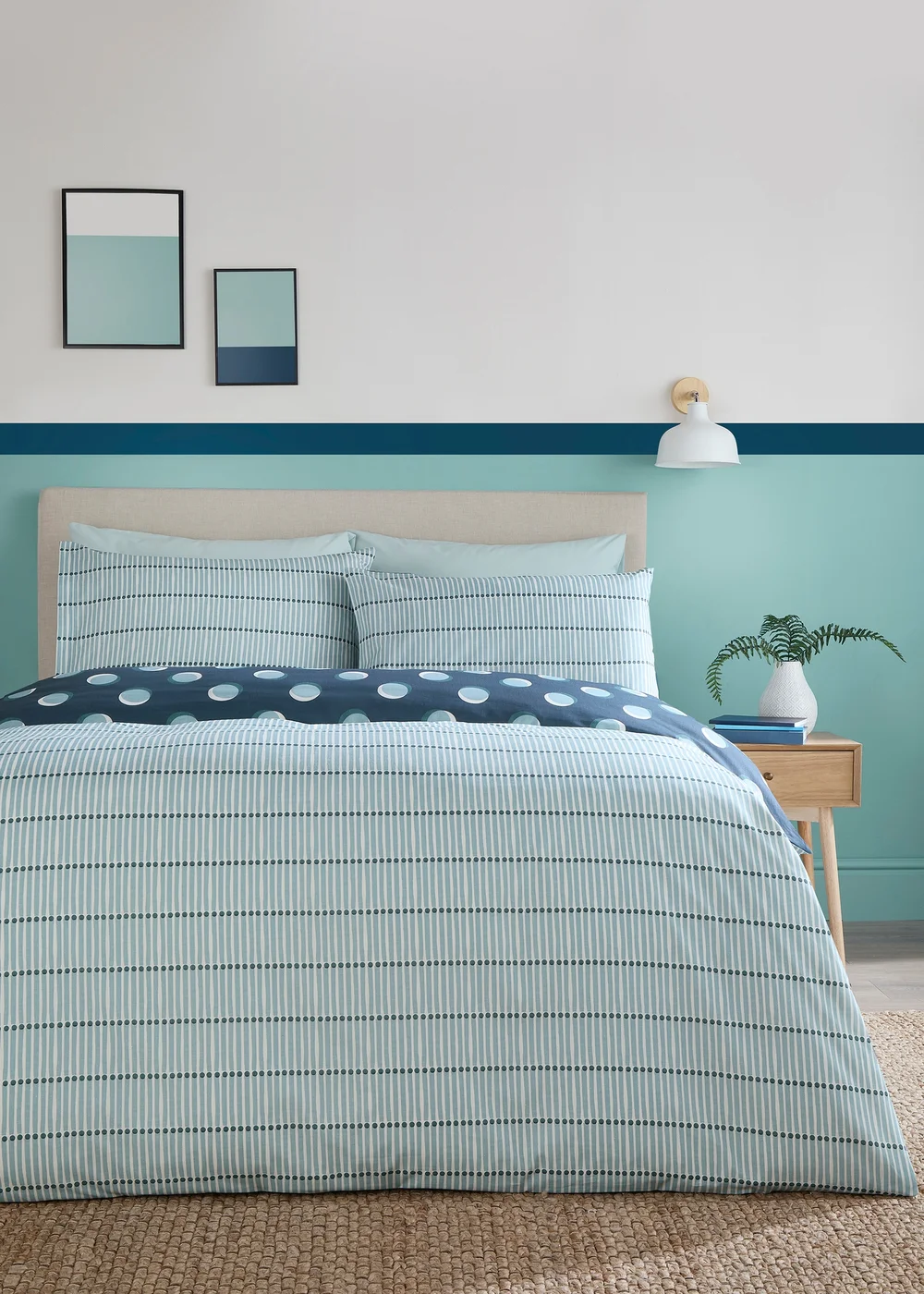 Fusion Polka Spot Reversible Blue Duvet Cover Set - Single Image 4